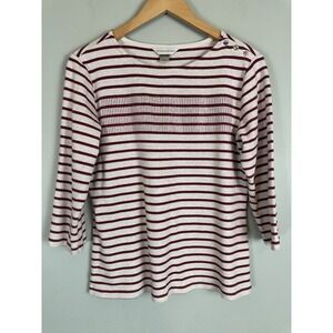 Christopher & Banks Striped Top Women's L White Red Button Shoulder Cotton